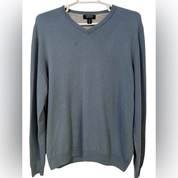 Nordstrom Men’s Blue Long Sleeve 100% Cashmere V-neck Sweater size 2XL - Picture 1 of 8